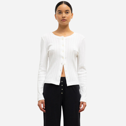 Pointelle Cotton Classic Crew Cardigan