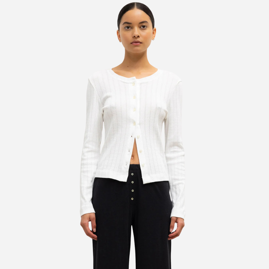 Pointelle Cotton Classic Crew Cardigan