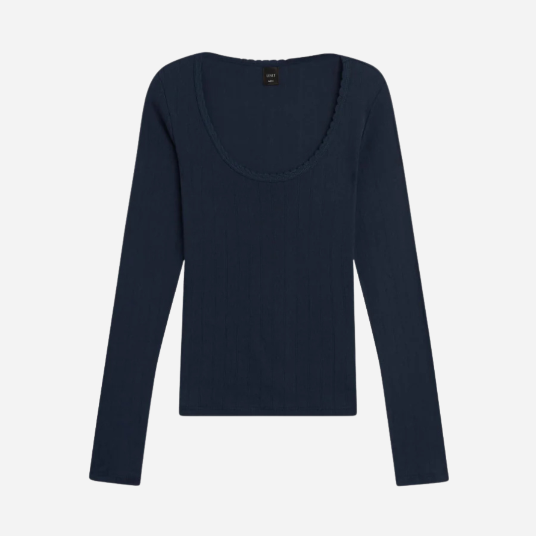 Pointelle Cotton Long-Sleeve Scoop Neck Tee