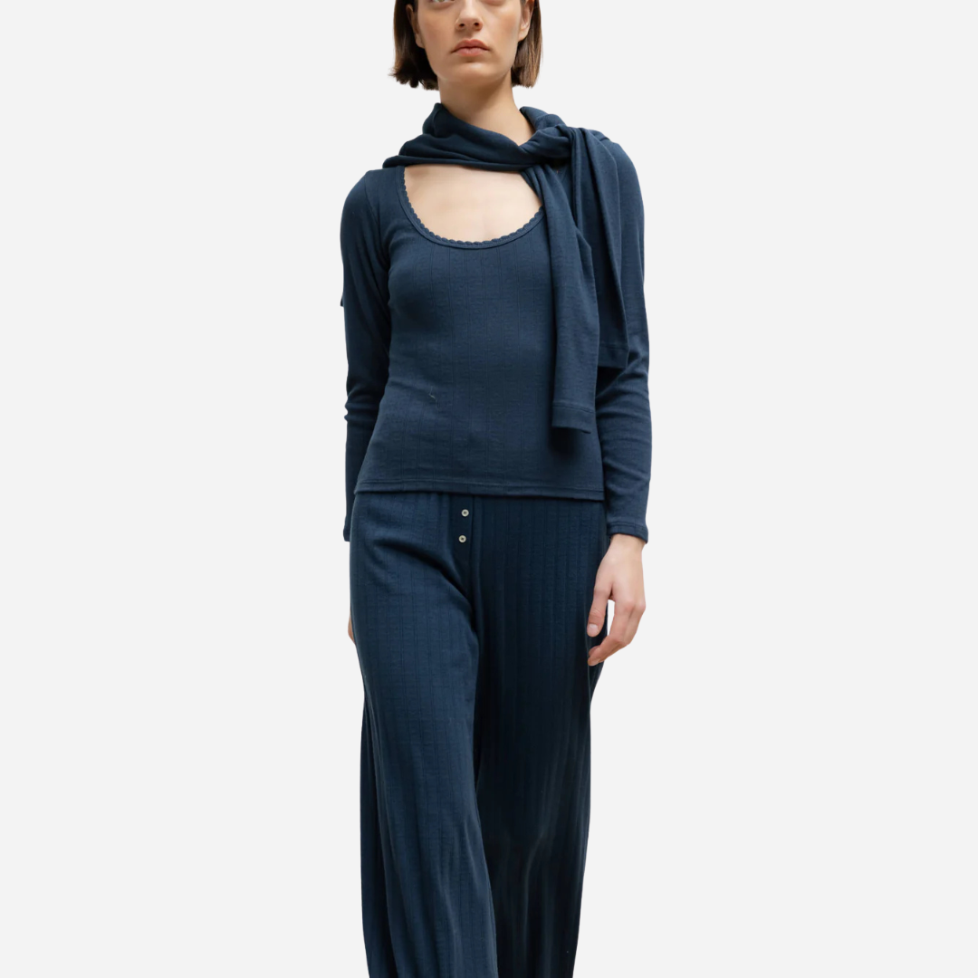 Pointelle Cotton Long-Sleeve Scoop Neck Tee