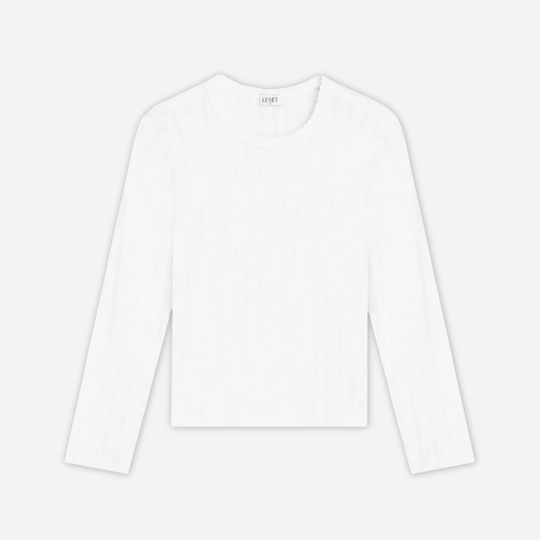 Pointelle Cotton Long-Sleeve Slim Fit Tee