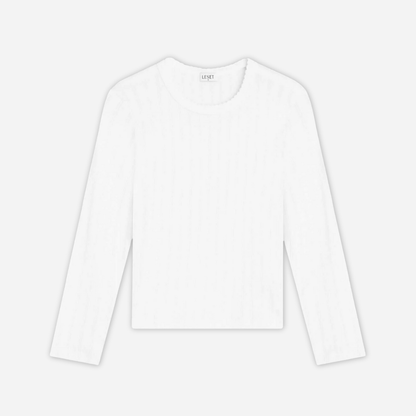 Pointelle Cotton Long-Sleeve Slim Fit Tee