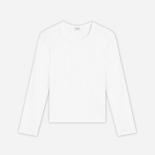 Pointelle Cotton Long-Sleeve Slim Fit Tee