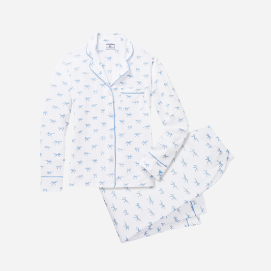 Printed Pima Cotton Long Pajama Set - Something Blue Bows