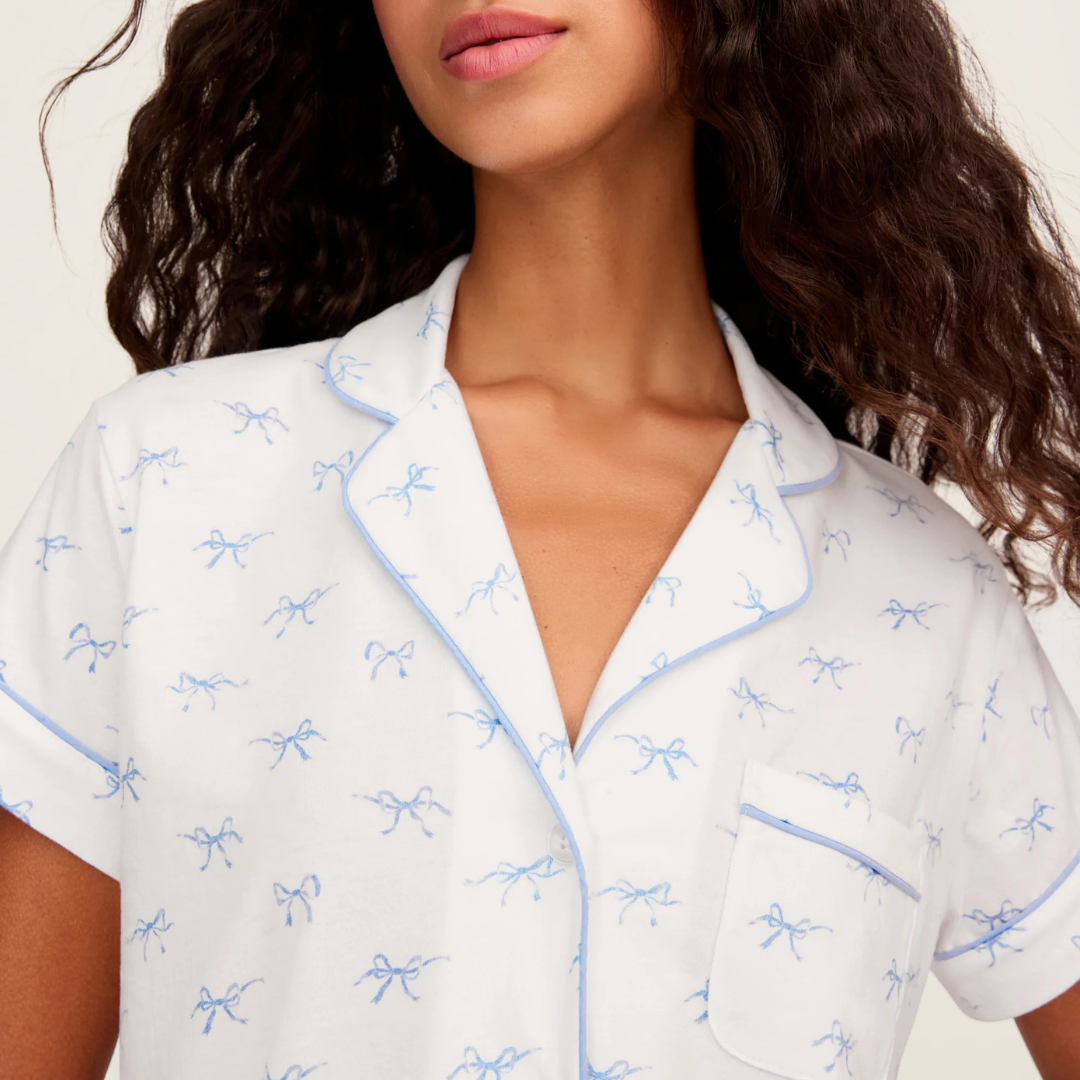 Women's Pima Short Sleeve Short Set in Something Blue Bows