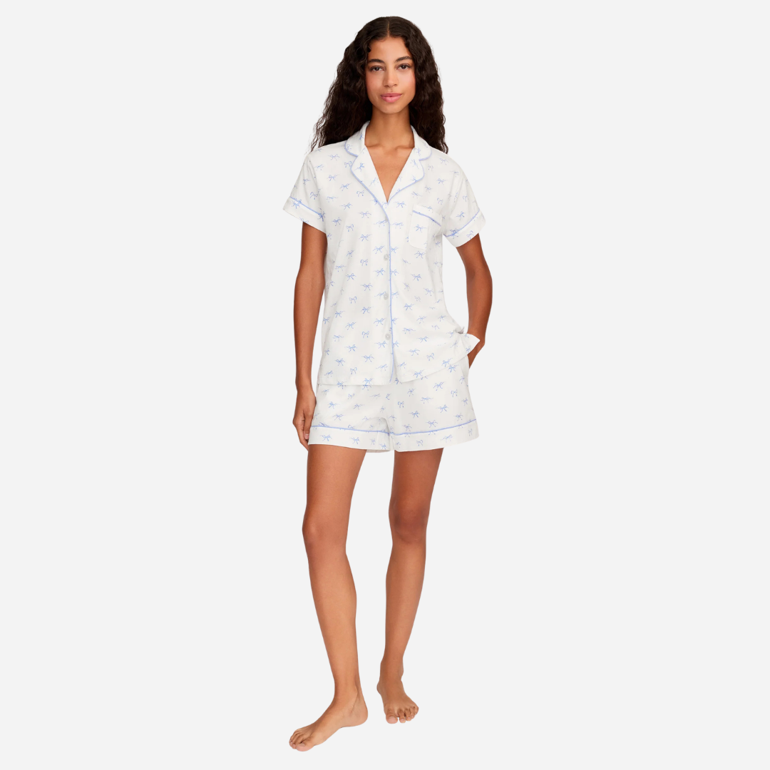 Women's Pima Short Sleeve Short Set in Something Blue Bows