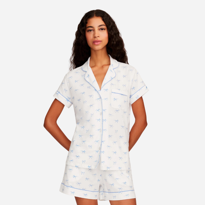 Women's Pima Short Sleeve Short Set in Something Blue Bows
