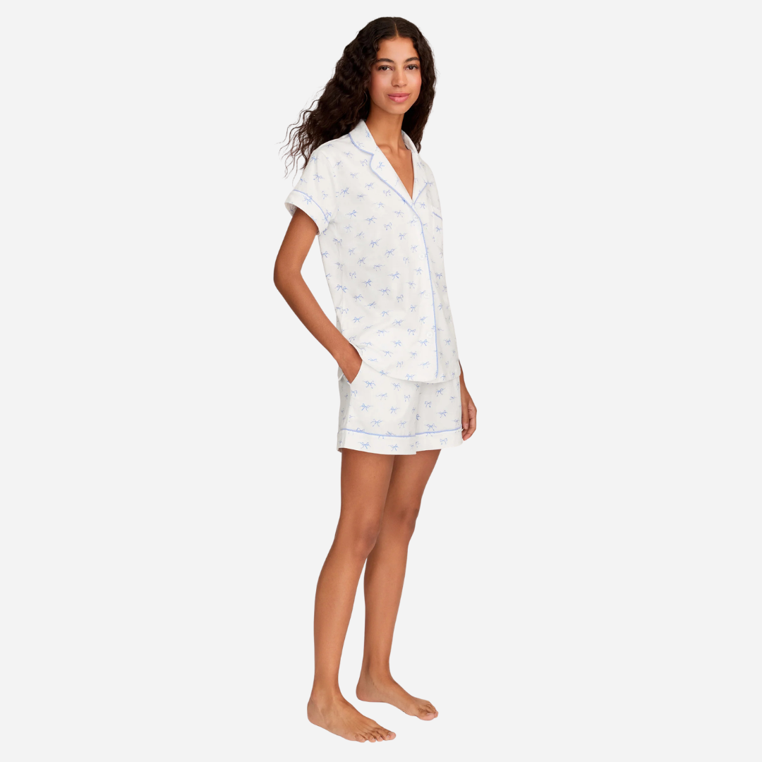 Women's Pima Short Sleeve Short Set in Something Blue Bows