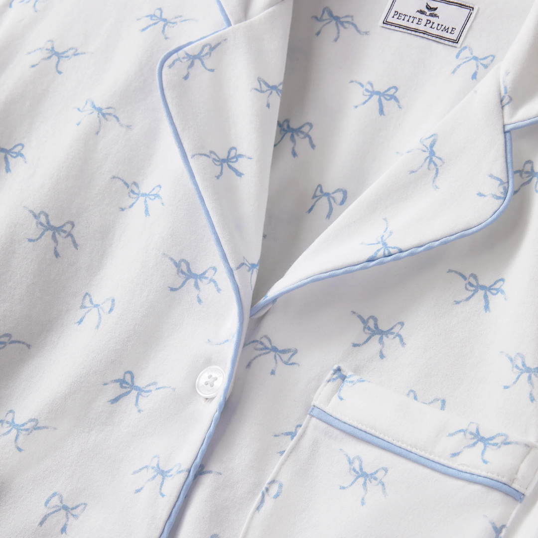 Women's Pima Short Sleeve Short Set in Something Blue Bows