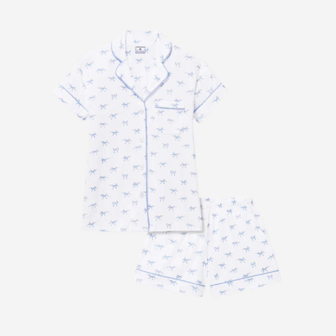 Women's Pima Short Sleeve Short Set in Something Blue Bows