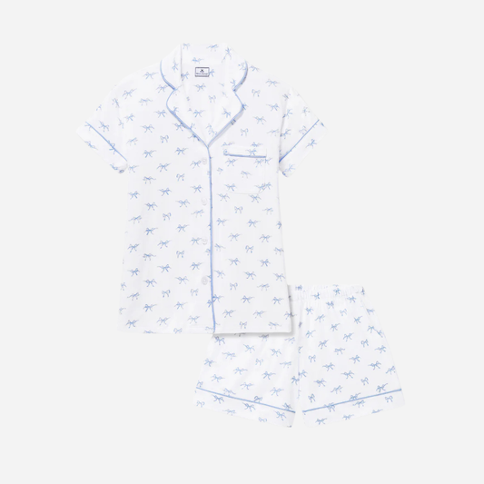 Printed Pima Cotton Short Pajama Set - Something Blue Bows