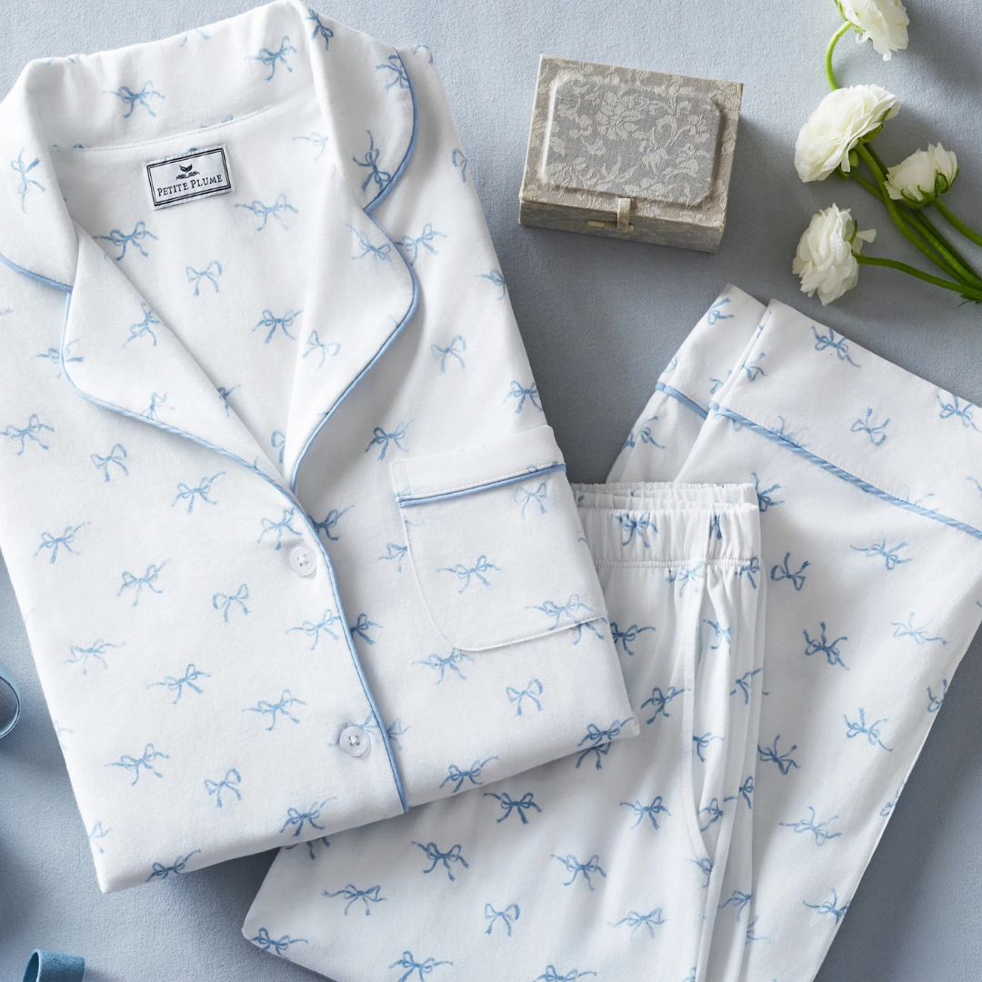 Women's Pima Pajama Set in Something Blue Bows