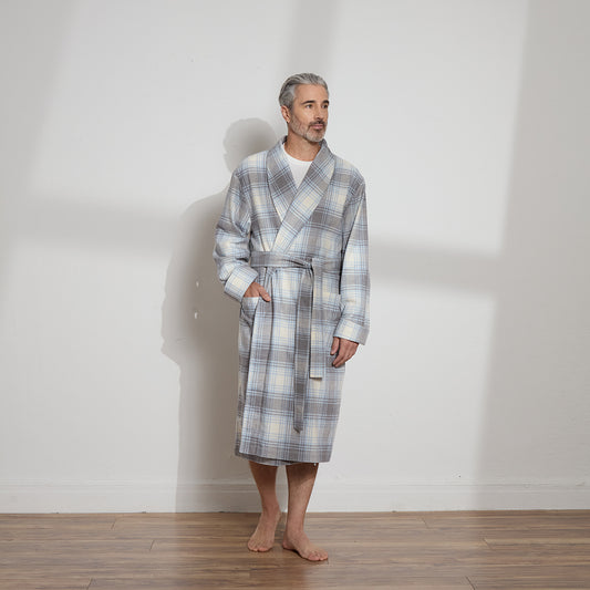 Unisex Brushed Cotton Plaid Robe