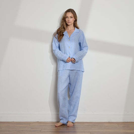 Striped Linen Long PJ Set