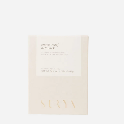 Surya muscle relief bath soak packaging on a white background