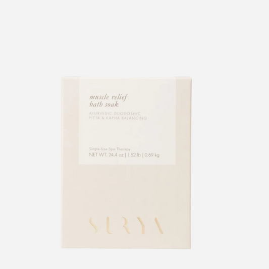 Surya muscle relief bath soak packaging on a white background
