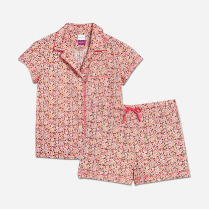 Our short sleeve pajama set features a relaxed fit, providing you with a comfortable and stylish option for warmer weather. The pajama set includes a classic button-up top with a collar, while the matching shorts feature a comfortable elastic waistband, drawstring, and side-seam pockets.