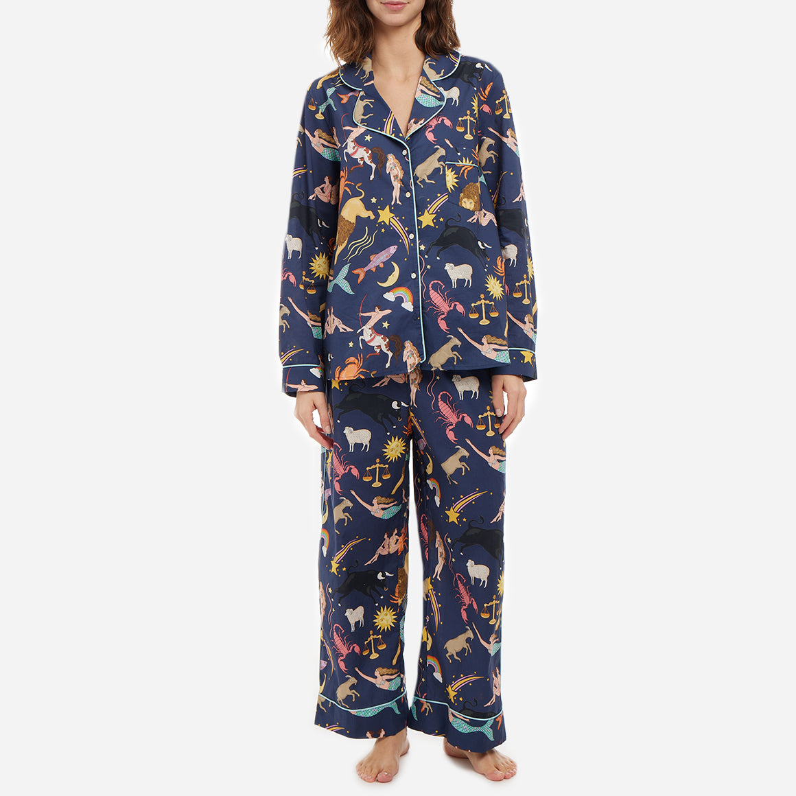 These pajamas feature a tailored fit with long sleeves, making them perfect for cool evenings and mornings spent lounging. The high-quality, soft and breathable cotton fabric feels gentle against your skin and the intricate details and beautiful finishings showcase Karen Mabon’s attention to detail.