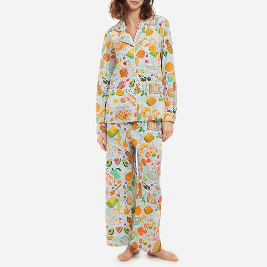 These pajamas feature a tailored fit with long sleeves, making them perfect for cool evenings and mornings spent lounging. The high-quality, soft and breathable cotton fabric feels gentle against your skin and the intricate details and beautiful finishings showcase Karen Mabon’s attention to detail.