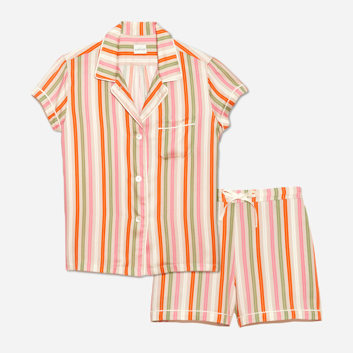 Our short sleeve pajama set features a relaxed fit, providing you with a comfortable and stylish option for warmer weather. The pajama set includes a classic button-up top with a collar, while the matching shorts feature a comfortable elastic waistband, drawstring, and side-seam pockets.