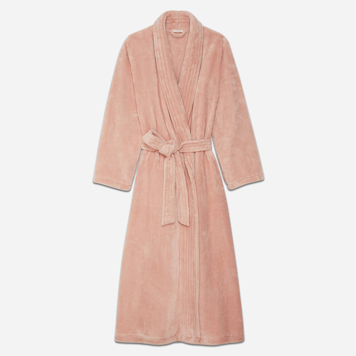 Eberjey's Chalet Recycled Plush Robe in a rose colorway photographed against a light gray background.